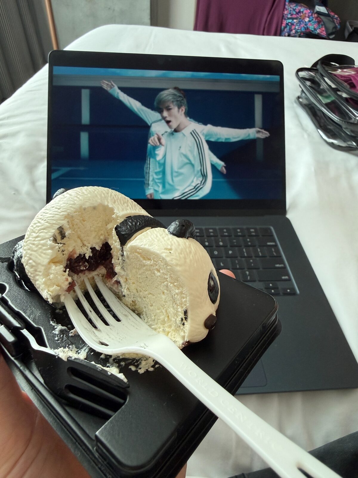 Panda mousse cake and TXT music videos
