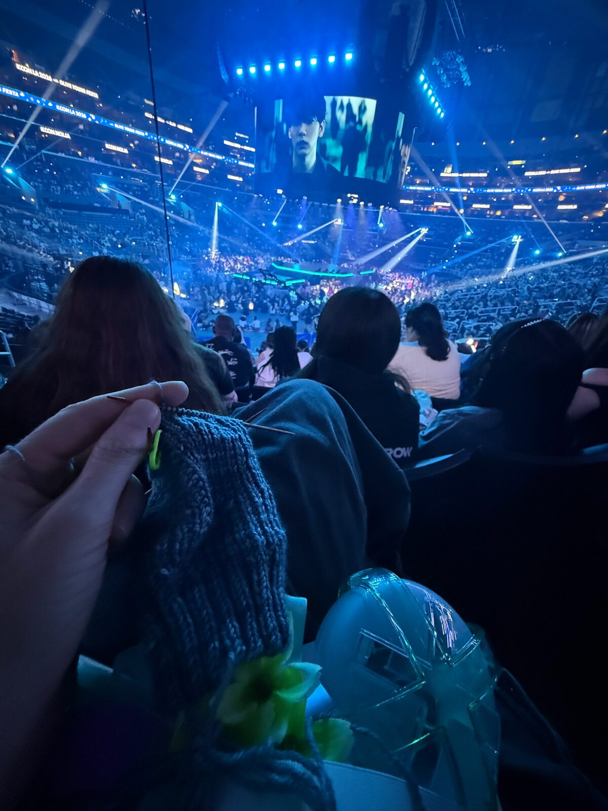 Pre-show knitting.
